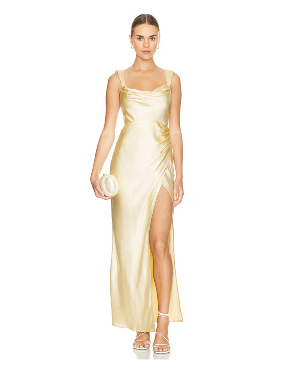 Revolve Runaway The Label Havanna Maxi Dress Yellow Satin Cowl Neck Slit XS NWT